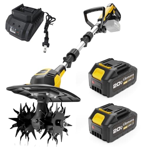 Glenvera 20V Cordless Tiller Cultivator, with 2 * 4.0Ah Batteries & Charger