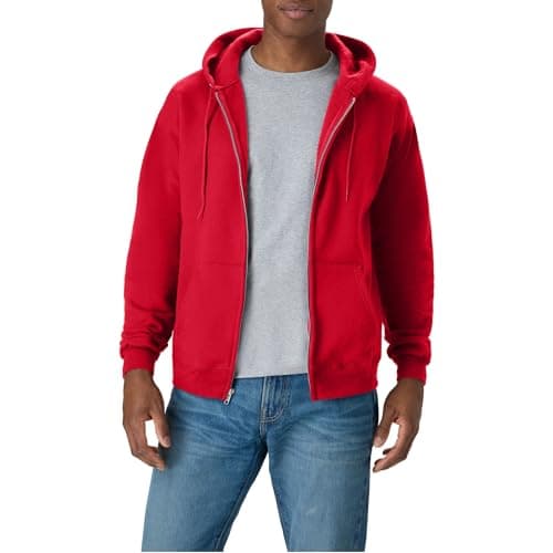 Hanes Men's Full-Zip Eco-Smart Hoodie, Deep Red, X-Large