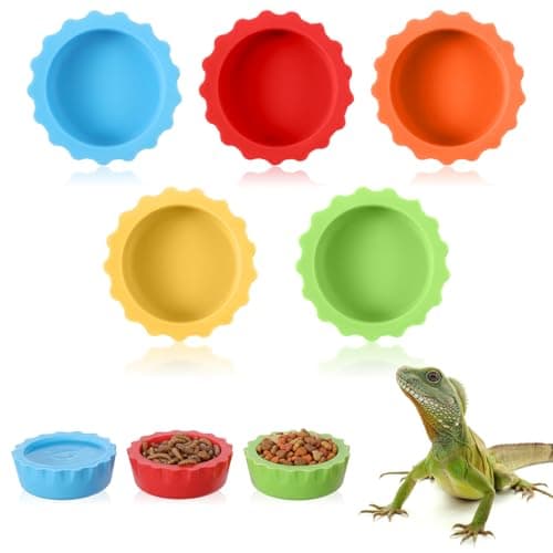 ElevateTech Crested Gecko Food and Water Bowl Reusable Silicone Reptile Feeding Cups Food Dish Hermit Crab Accessories for Lizard Anoles Bearded Dragons Supplies 5 Colors 10Pcs