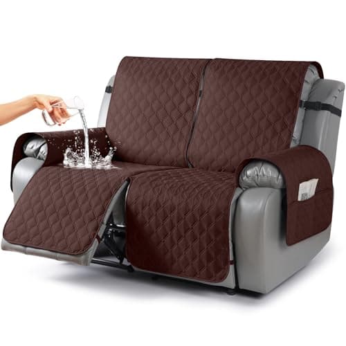 TAOCOCO 100% Waterproof Recliner Covers, Recliner Sofa Covers with Leg Straps, Reversible Recliner Couch Cover for Reclining Chair, Washable Couch Protector for Pets Kids(2 Seater, Coffee)