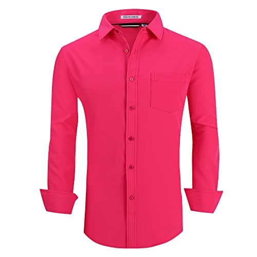 Mens Dress Shirt Wrinkle Free 4-Way Stretch Button Down Shirts,Rose,M