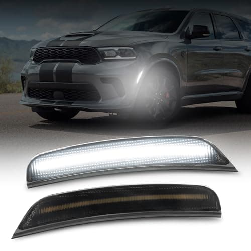 AUTOONE Upgraded LED Side Marker Lights Compatible With Dodge Durango 2021-2025, White Front Bumper Marker Lamps, Smoked Lens Driver & Passenger Side, 2PCS
