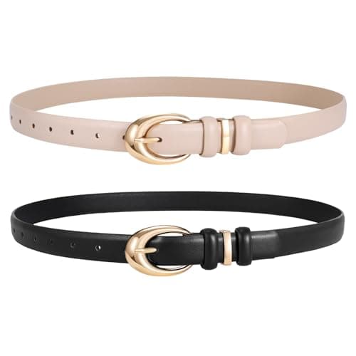 2 Pack Women Leather Belts for Jeans Dress Fashion Ladies Belt with Gold Silver Buckle