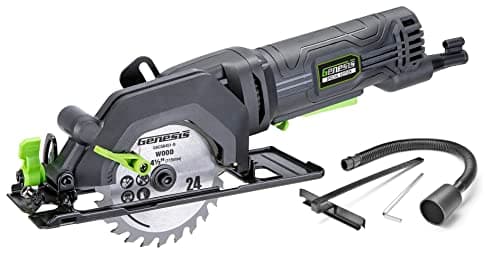 Genesis GCS445SE 4.0A 4-1/2-Inch Compact Circular Saw | 24T Carbide-Tipped Blade | 3,500 RPM | 45° Bevel | Depth Adjustment | Parallel Guide | Vacuum Adapter
