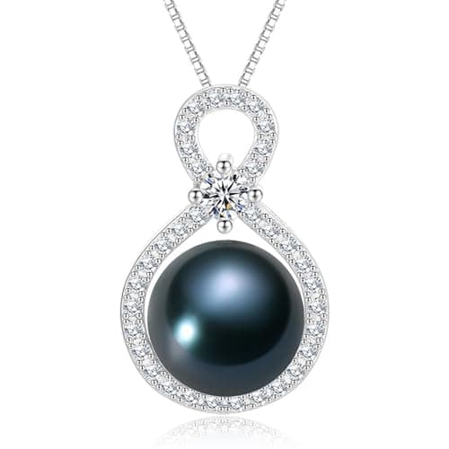 BAMIKI 925 Sterling Silver Cultured Black Pearl Pendant Necklace for Women