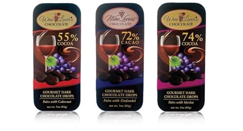Wine Lover's Chocolate 3-Tin Gift Set, Pair with Cabernet, Merlot, Zinfandel, 10.5-Ounce Gift Set