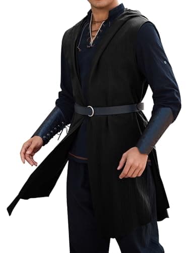 Runcati Mens Renaissance Costume Surcoat Medieval Sleeveless Hooded Cloak
