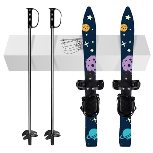 Odoland Kid's Beginner Snow Skis and Poles, Low-Resistant Ski Boards for Age 4 and Under, Lightweight, Sturdy and Safe, Dark Blue
