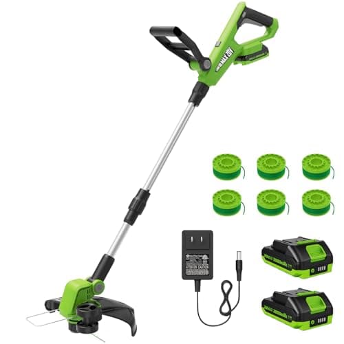 VARSK 12 Inch Cordless Weed Wacker with Automatic Line Feed, 2 in 1 String Trimmer and Edger, Includes 2 x 2.0Ah Batteries/1 x Charger/6 x Replacement Spools, Weed Eater for Lawn, Garden, etc.