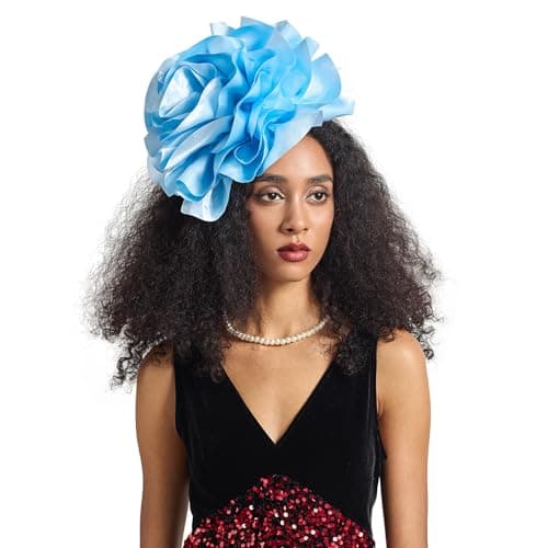 LATIMOON Flower Fascinator Hats for Women,Tea Party Derby Hat Cocktail Wedding Bridal Fascinators Headband Flower Mesh Feathers Hair Clip(Blue)