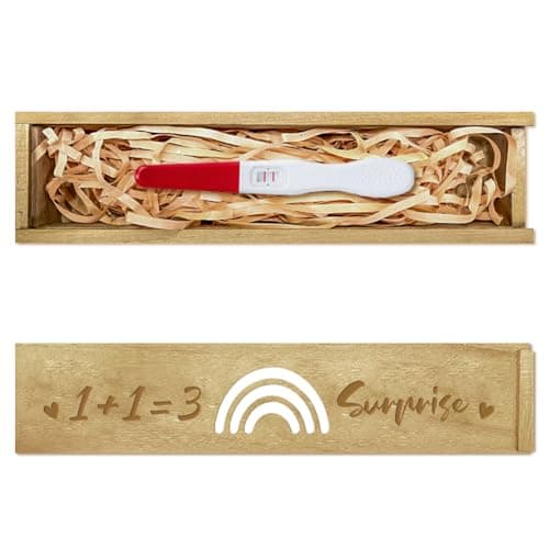 CHGCRAFT Pregnancy Test Keepsake Box Rainbow Heart Wooden Pregnancy Announcement Gifts Box with Raffia Ribbon Push Pull Announcement Gifts for Dad Husband, 8x2x1.2 inch