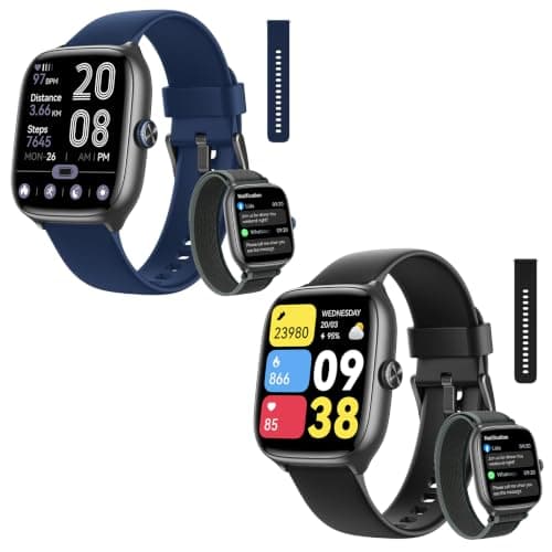 Smart Watch for Women Men Android & iPhone [40mm 3 Bands, Black+Blue]