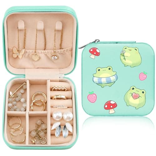 MAYCARI Jewelry Box with Cute Mushroom Frog Pattern Design