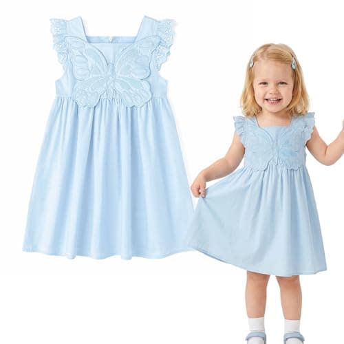 Simplee kids Toddler Girl Dress, 3D Butterfly Embroidery, Blue, 6T