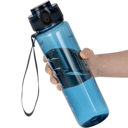 OLDLEY Water Bottle, 32oz Motivational Sports Water Bottle with Time Marker - Times to Drink - Tritan, BPA Free, Wide Mouth Leakproof,Midnight Blue