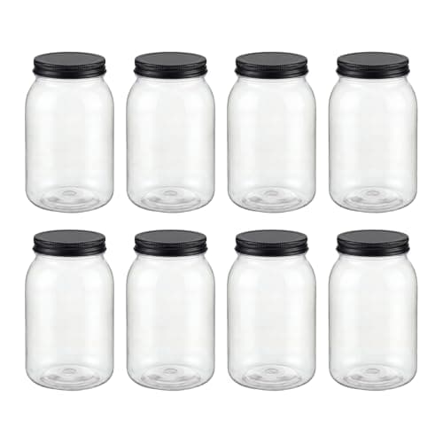 novelinks 32 oz Clear Plastic Jars with Lids and Plastic Mason Jars 32 oz