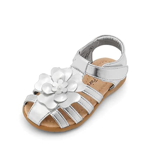DREAM PAIRS Girls Closed-Toe Flower Summer Dress Sandals Shoes Toddler/Little Kid,Size 5 Toddler,Silver,KSD214