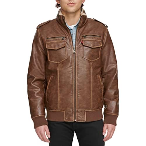 Levi's Men's Faux Leather Aviator Bomber Jacket (Regular & Big & Tall Sizes), Saddle/Sherpa Lined, 3X