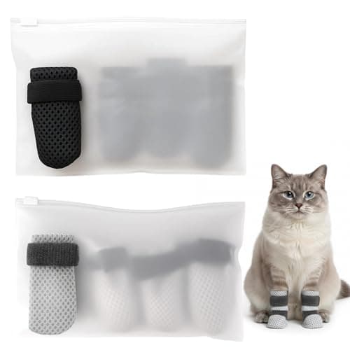 8 PCS Cat Mittens to Prevent Scratching, Cat Booties with Adjustable Straps, Breathable Polyester Fabric for Bathing, Nail Trimming and Post-Surgery Care, Grey and Black