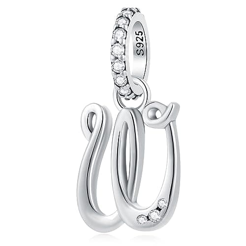 GLOWDAS Letter W Charms Alphabet Pendant - fit Pandora Women Bracelet