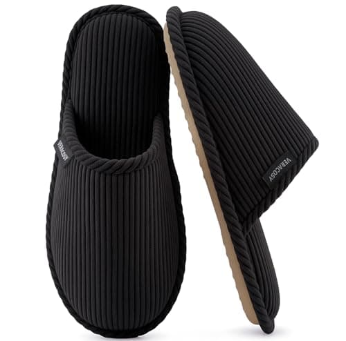 VeraCosy Women's Corduroy Scuff Slippers Hush Black,11-12 US