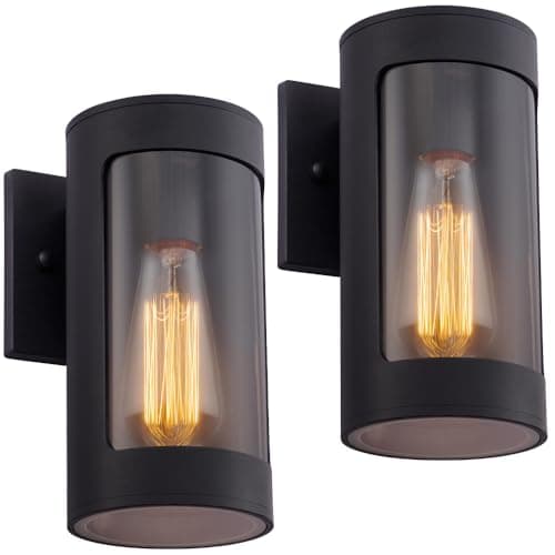Cerdeco Black Cylinder Outdoor Wall Lights with Transparent Glass,2 Pack