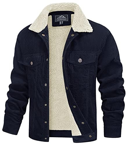 MAGCOMSEN Winter Jackets for Men Corduroy Jacket Men Sherpa Lined Warm Thicken Cotton Trucker Coat with Turn-Down Collar