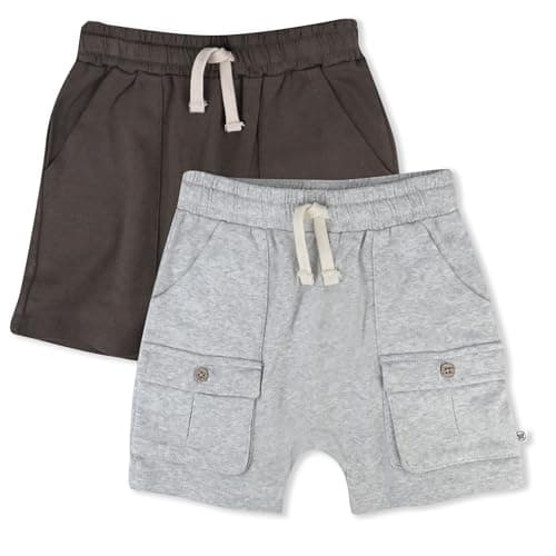 HonestBaby 2-Pack Cargo Shorts 100% Organic Cotton for Infant Baby and Toddler, Boys, Girls, Dusty Brown, 4T