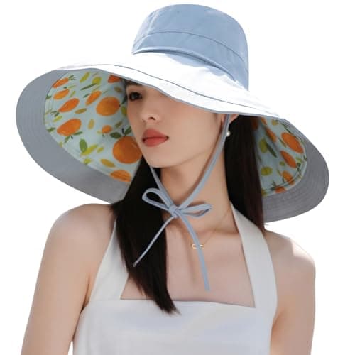 7 inch Wide Brim Women Summer Sun Floppy Hat Beach Bucket Hats Reversible Foldable Fishing Travel UV Protection Ladies Hat