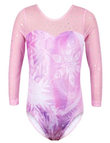 TFJH E Girls Gymnastics Leotard 3/4 Sleeve Mesh Snowflake Purple 8-9Years