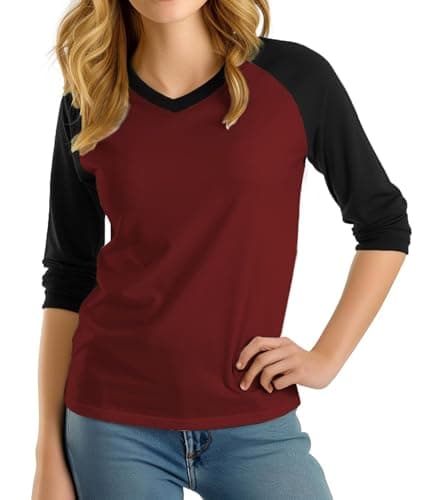 Decrum Maroon Black Raglan Shirt Women Womens Baseball Tee [40122012] | S