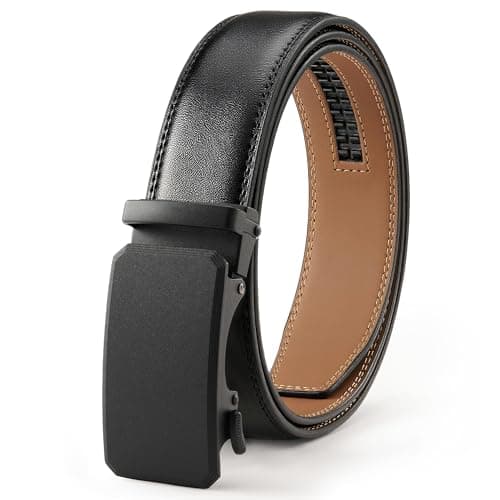 ZXSPGSS Men's Belt Leather Ratchet Belt for Men (All black matte finish, 32" to 38" Waist Adjustable)