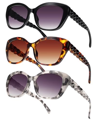 LADEESSE 3 Pack Bifocal Sunglasses For Women Stylish Reading Sun glasses for Women UV400 Prescription Sunglasses with Readers Built in +4.0