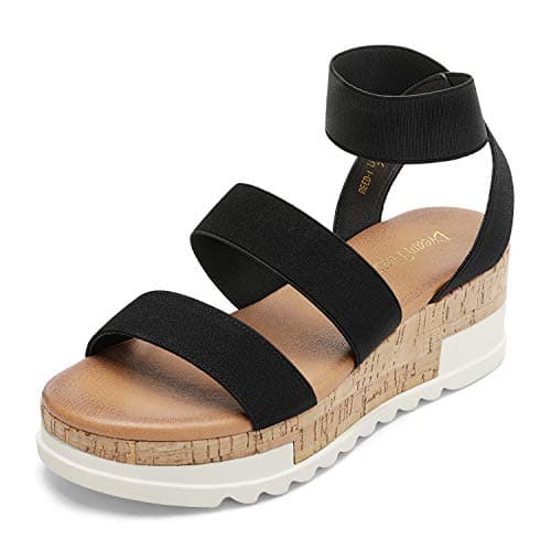 DREAM PAIRS Women's Open Toe Elastic Ankle Strap Casual Flatform Platform Wedges Sandals,Size 5.5,Black,REED-1