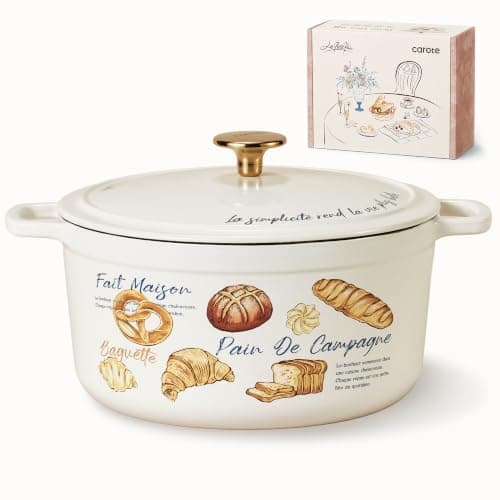 CAROTE Enameled Cast Iron Dutch Oven, 5QT Pot with Lid & Gift Box