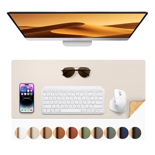 Aothia Dual-Sided Desk Mat, FSC Cork & PU Leather Desk Pad, Large Mouse Pad & Writing Surface for Compact Workspace, Non-Slip Waterproof Desk Protector - 25.6" x 13.7", Cream