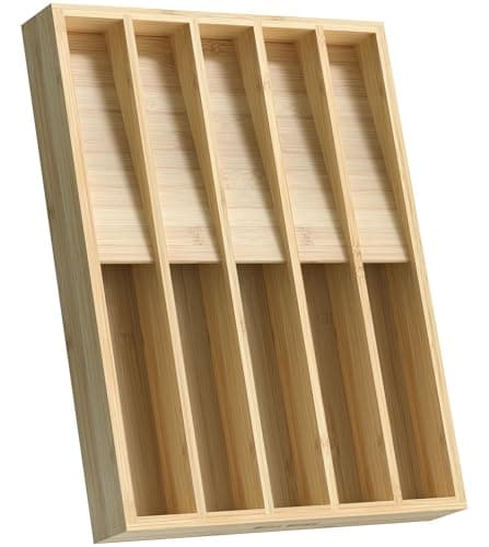 WELL WENG Silverware Drawer Organizer for Kitchen Utensil,Bamboo 10 Slot