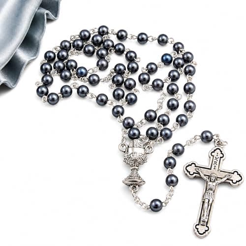 Westmon Works First Holy Communion Rosary Beads with Metal Crucifix & Center for Him Deluxe Set with Gift Bag