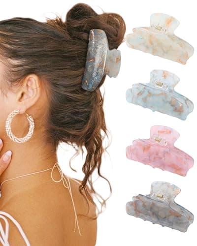 HAIMEIKANG Large Acrylic Hair Claw Clips - 4 Pcs Strong Hold Non-Slip Stylish Hair Accessories for Women & Girls' Thick & Thin Hair