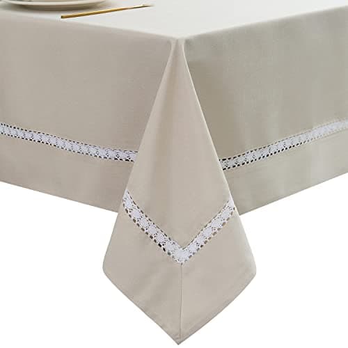 EHouseHome Heavy Duty Fabric Tablecloth with White Lace-Waterproof/Wrinkle Free/Stain Resistant/Oil Proof-for Dining,Indoor&Outdoor,Wedding,Holiday,Nature,Rectangle 52x70Inch