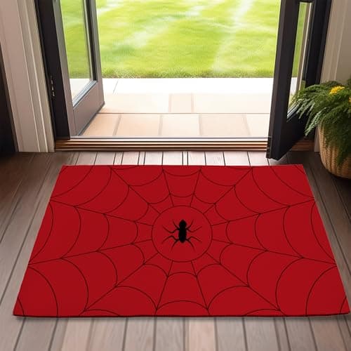 Doormat Spider Web Door Mat,Halloween Red Cobweb Indoor Front Doormats for Home Entrance,Non-Slip Floor Mats for Porch Entryway Outdoor,Easy Clean,17x 30 inch