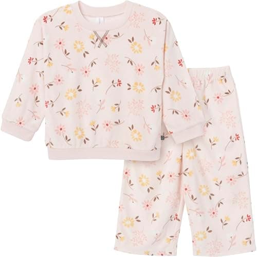 Modern Moments by Gerber Toddler Girls' Bunny Fleece 2-Piece Sweater & Pant Pajama Set, Light Pink Falling Flower, 3T