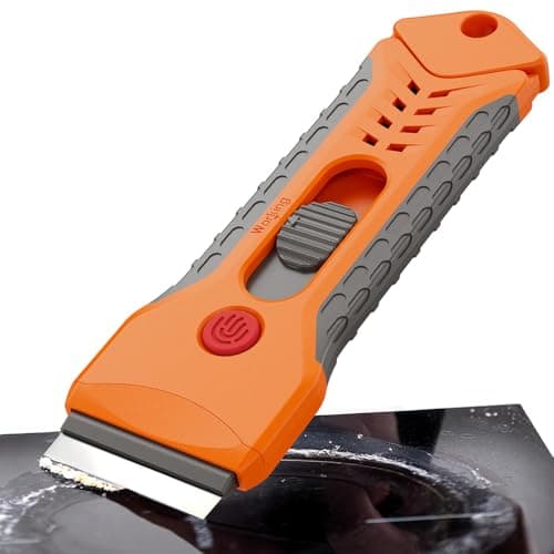 Razor Blade Scraper Tool for Cleaning with 15 Pcs Extra Blades, Multi-Surface Non-Scratch Scraping for Glass Top Stove, Cooktop, Oven & Car Windows, Lifts Burnt Food, Sticky Residue & Labels