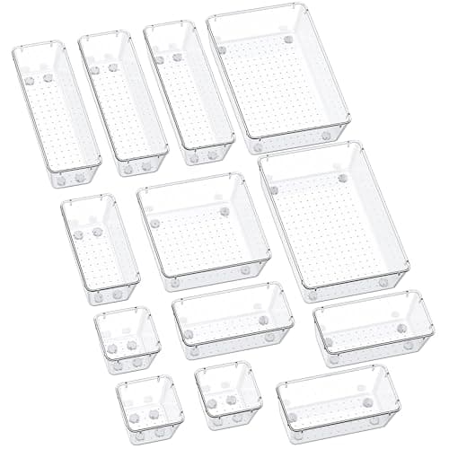 SMARTAKE 13-Piece Drawer Organizers with Non-Slip Silicone Pads, 5-Size