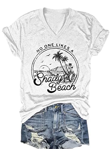 MZEAZRK Women Coconut Tree T Shirt V Neck Short Beach Short Sleeve Shirts(White,XXL)