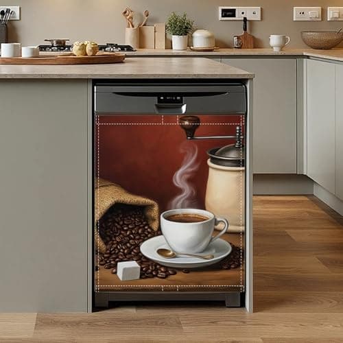 Retro Coffee Dishwasher Magnet Cover,Front Dishwasher Cover Decoration Reusable Decorative Magnetic Cover for Home Kitcen Appliance 23x26 Inch