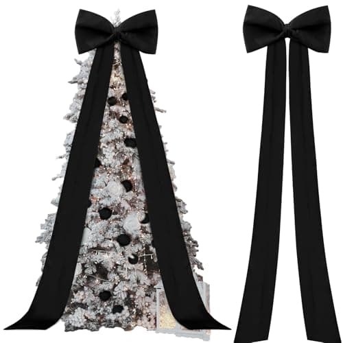Knitgrip 118x28 Extra Large Christmas Tree Topper Bow, Black, Satin