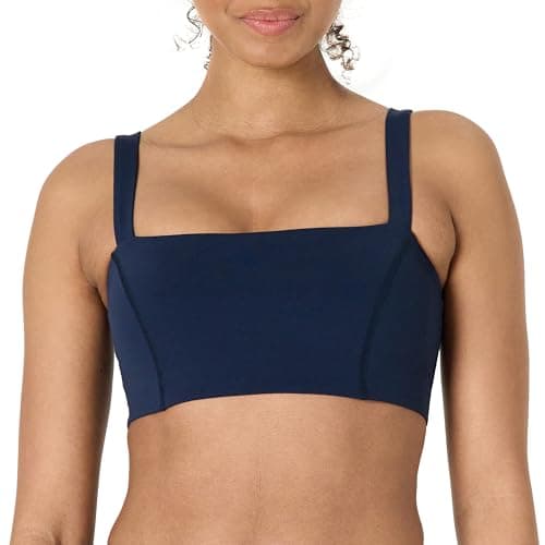 Amazon Essentials Women's Active FormFlex Buttery Soft Light Support Bandeau Sports Bra with Adjustable Straps, Navy, Medium