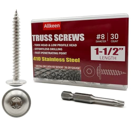 Allkeen (30 pcs) #8×1-1/2" T20 Torx Head Wood Screws 410 Stainless Steel Self Tapping Truss Screws