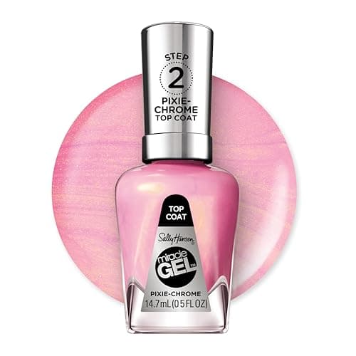 Sally Hansen Miracle Gel Nail Polish Special Effect Top Coat | Salon Quality, Gel-Like Formula, Two-Step System, No UV Light Needed, Long Lasting | 111 Pixie Chrome | Sheer Glittery Pink Nail Polish